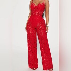 Fashion Nova Vibrant Red Lace Jumpsuit